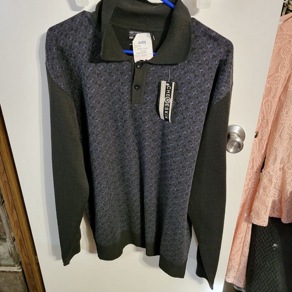NWT MENS CHERESKIN BLACK & NAVY PULLOVER SWEATER SZ XL